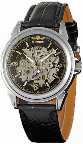 Montre automatique en cuir noir