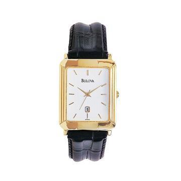 Bulova band noire bezel doree