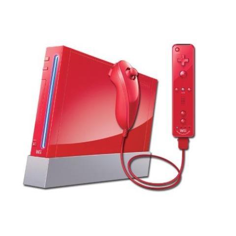 Wii rouge avec manette et fils
