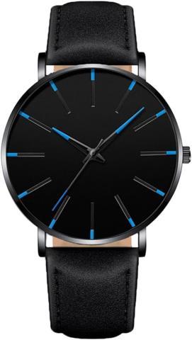 Montre lige noir avec aiguille bleu