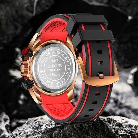 Montre av bracelet caoutchouc rouge