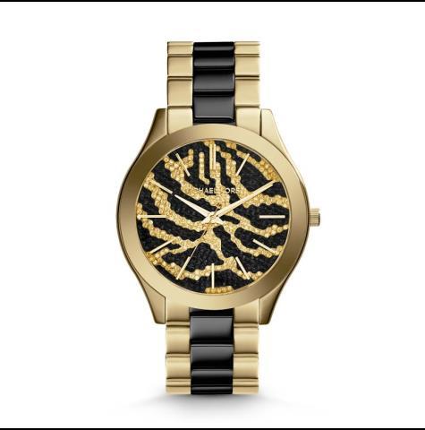 Montre michael kors fond tigre noir gold