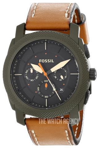Fossil mens watch green case leather ban
