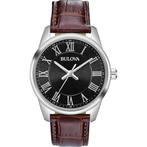 Montre quartz cadran noir strap brune