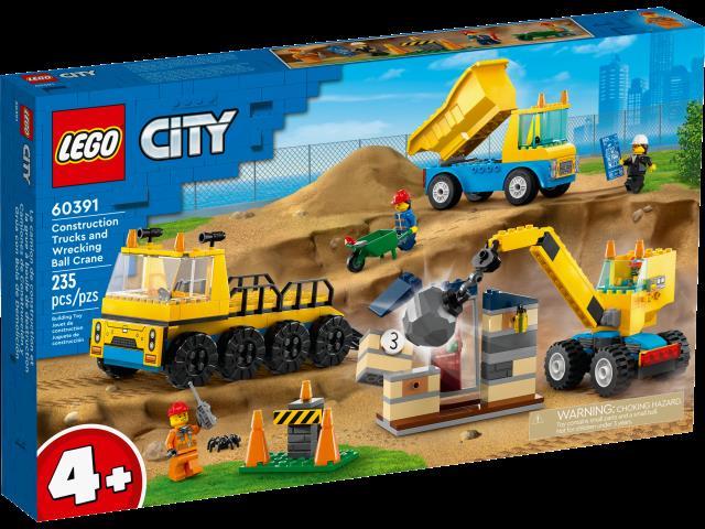 Construction trucks and wrecking ball cr