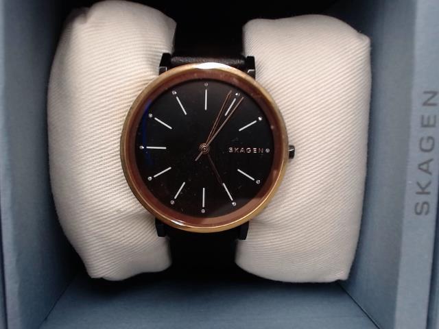 Skagen leather gold bezel