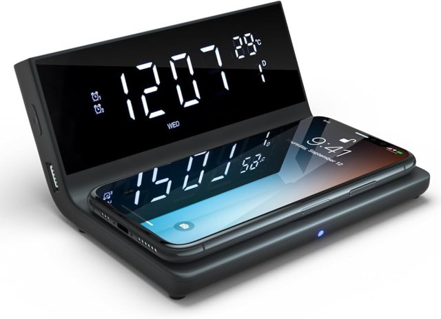 Wireless charging alarm clock with cable