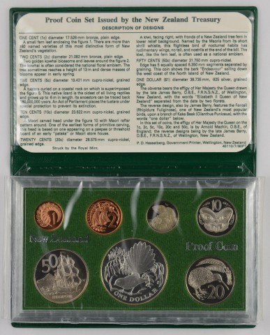 1980 proof coin set new zealnd treasury