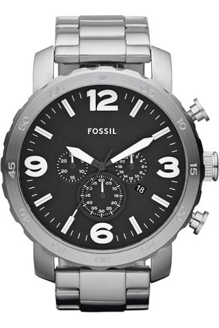 Montre fossil grise fond noir dans boite
