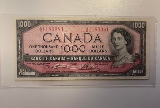Bank of canada $1000 bill 1954