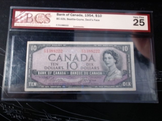 1954 canada 10$ devil face very fine 25