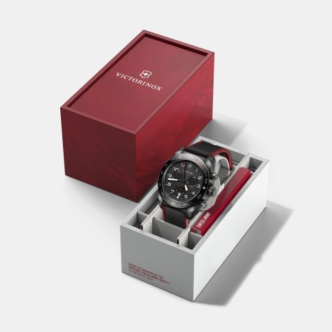 Swiss army red and black watch with box
