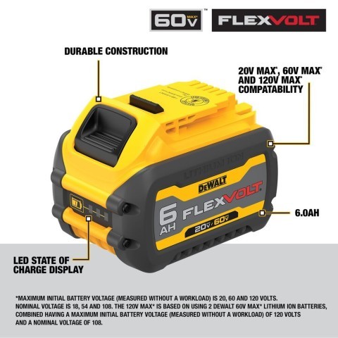Battery dewalt 6.0ah 20v flexvolt
