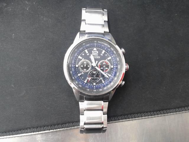 Montre eco drive argent et bleu 3 dial