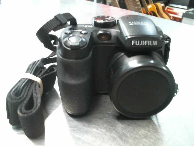 Black fujifilm camera with strap