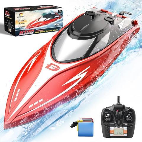 Rc bateau rouge avec stand et manette