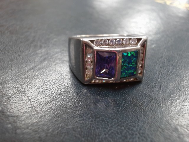 Bague en argent pierre mauve et vert