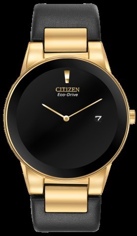 Black dial gold eco drive watch