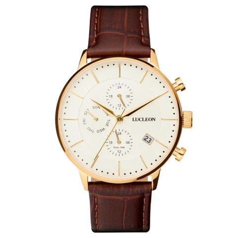Watch with leather and chronograph