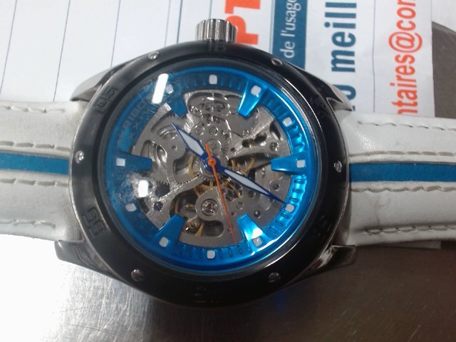 Akribos skeleton watch w/b leather ht-ic