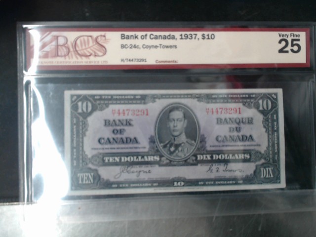 10$ bill canada 1937 bcs grade 25