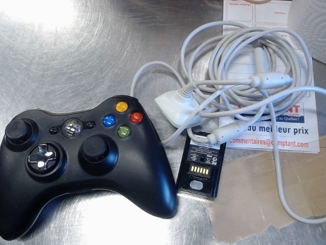 Manette noir xbox 360 batt recharg+fil
