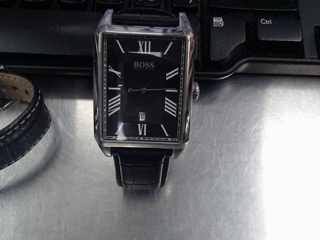Hugo boss tank watch black dial leather