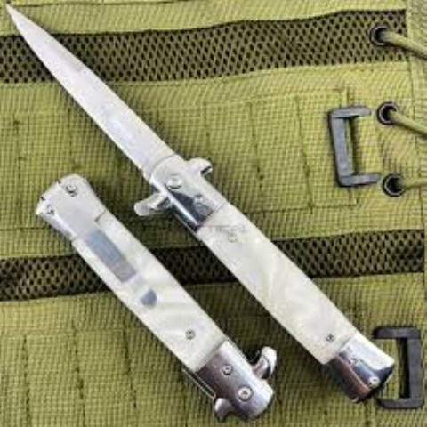 Faux pearl stiletto knife spring assist