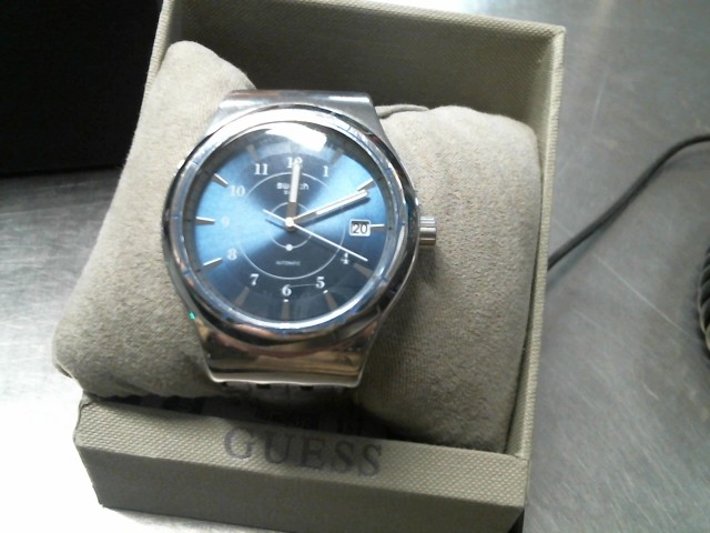 Argent avec fond bleu bracelet cuir brun