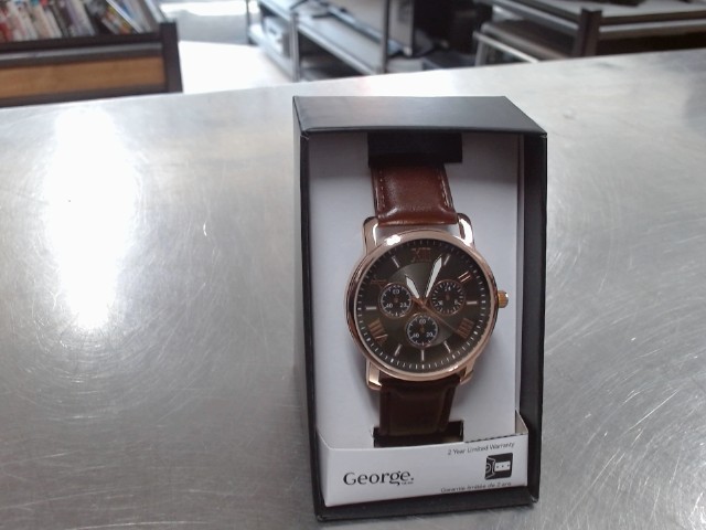 Montre goerge bracelet brun cadran vert