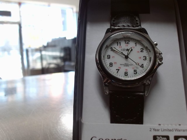 Montre goerge bracelet cuir noir fond bl