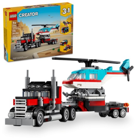 Flatbed truck with helicopter