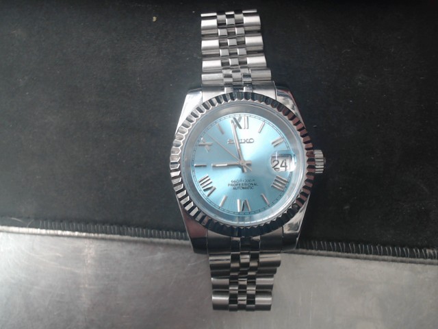 Seiko mod oyster perpetual silver blue