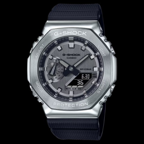 Casio g shock metal silver rubber strap