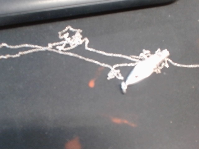 Chaine brisee+pendant forme poisson