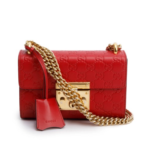 Gucci red guccissima leather padlock sho