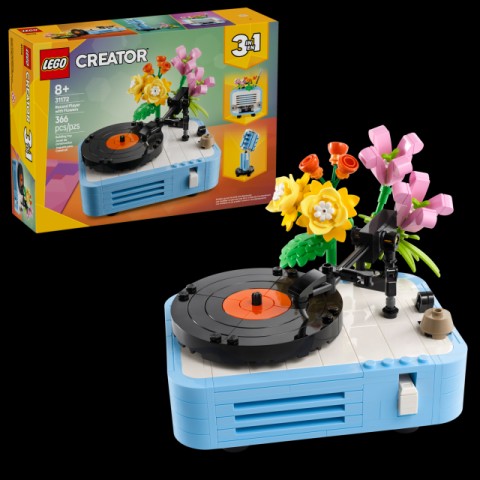 Lego creator record player with flowers