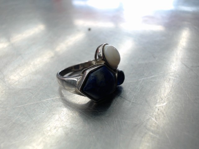 Bague argent 3 pierres bleu blanc noir