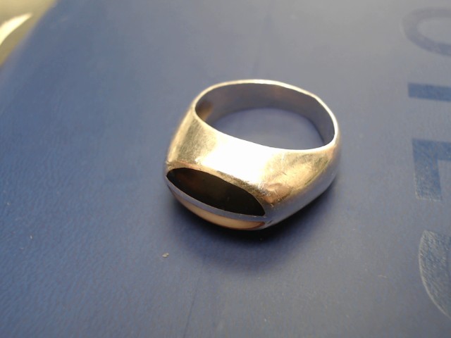 Bague argent pierre noir et beige