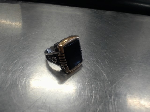 Bague argent + pierre noire