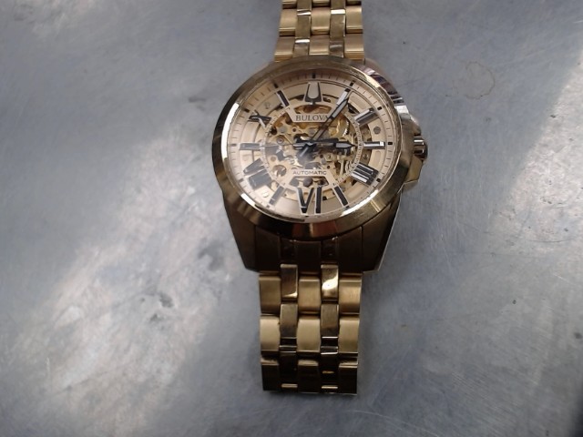 Bulova stainless steal yellow skeleton