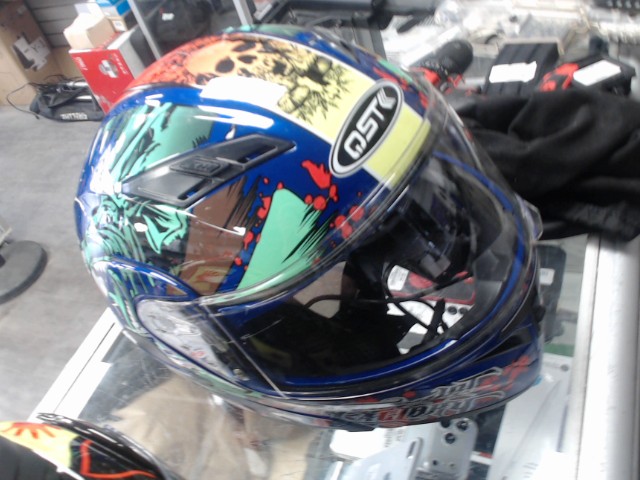 Casque moto motive vert bleu