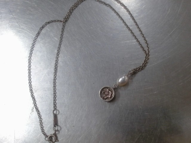 Chaine silver + bl cercle fleur encrav�