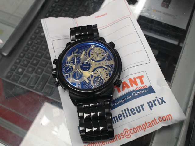 Montre police noir avec reflet bleu vitr