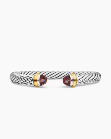 Classic cable cuff 2 tone red stones 14k