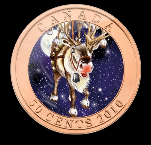 2010 50 cent coin santa red nosed reind