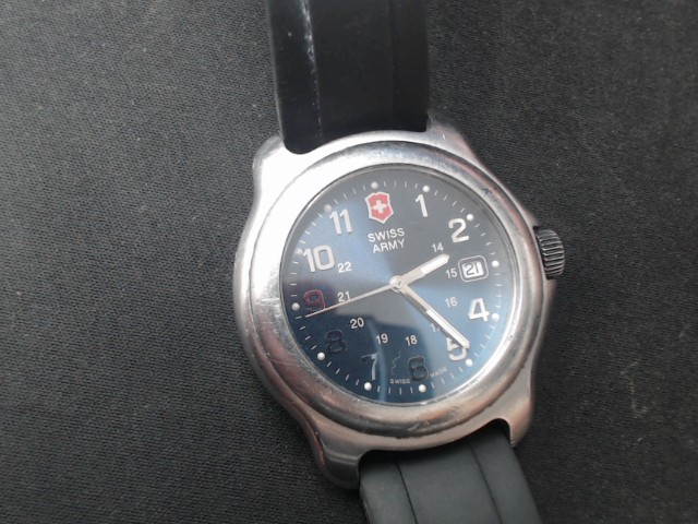 Swiss army watch black strap blue face