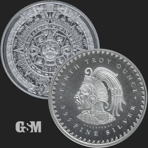 1/10 troy ounce aztec calendar silver