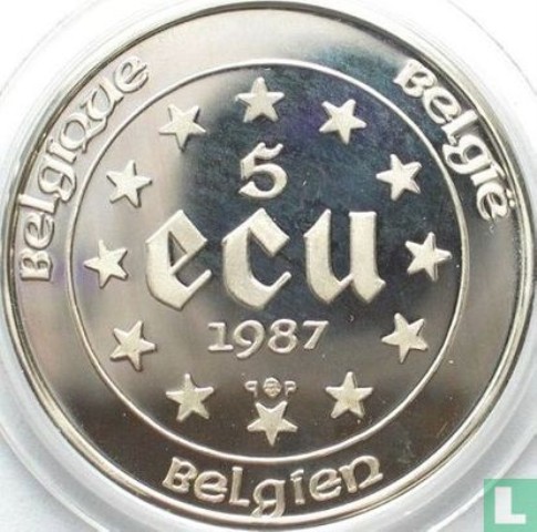 1987 belgium 5 ecu silver coin