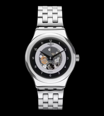 Montre automatique argent noir skeleton